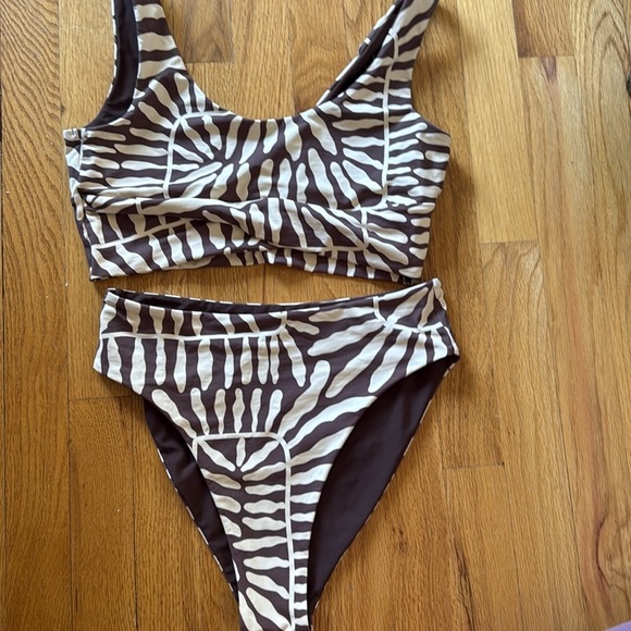 Salted Australia bikini L top and M high waisted Brown White Zebra Bikini Set - Picture 1 of 5